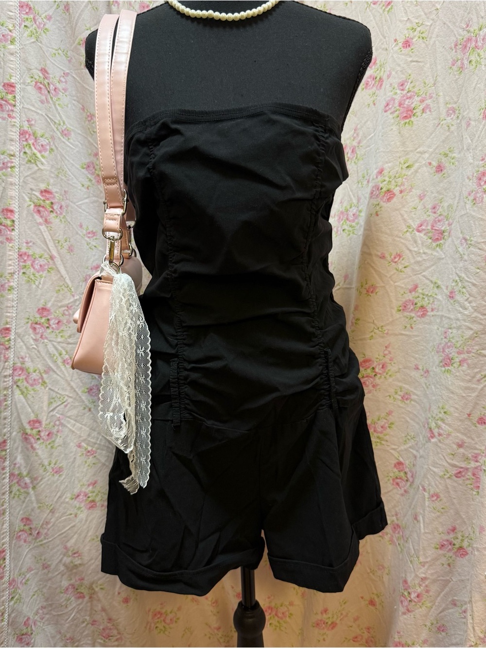 Dots Black Strapless Romper Jumpsuit